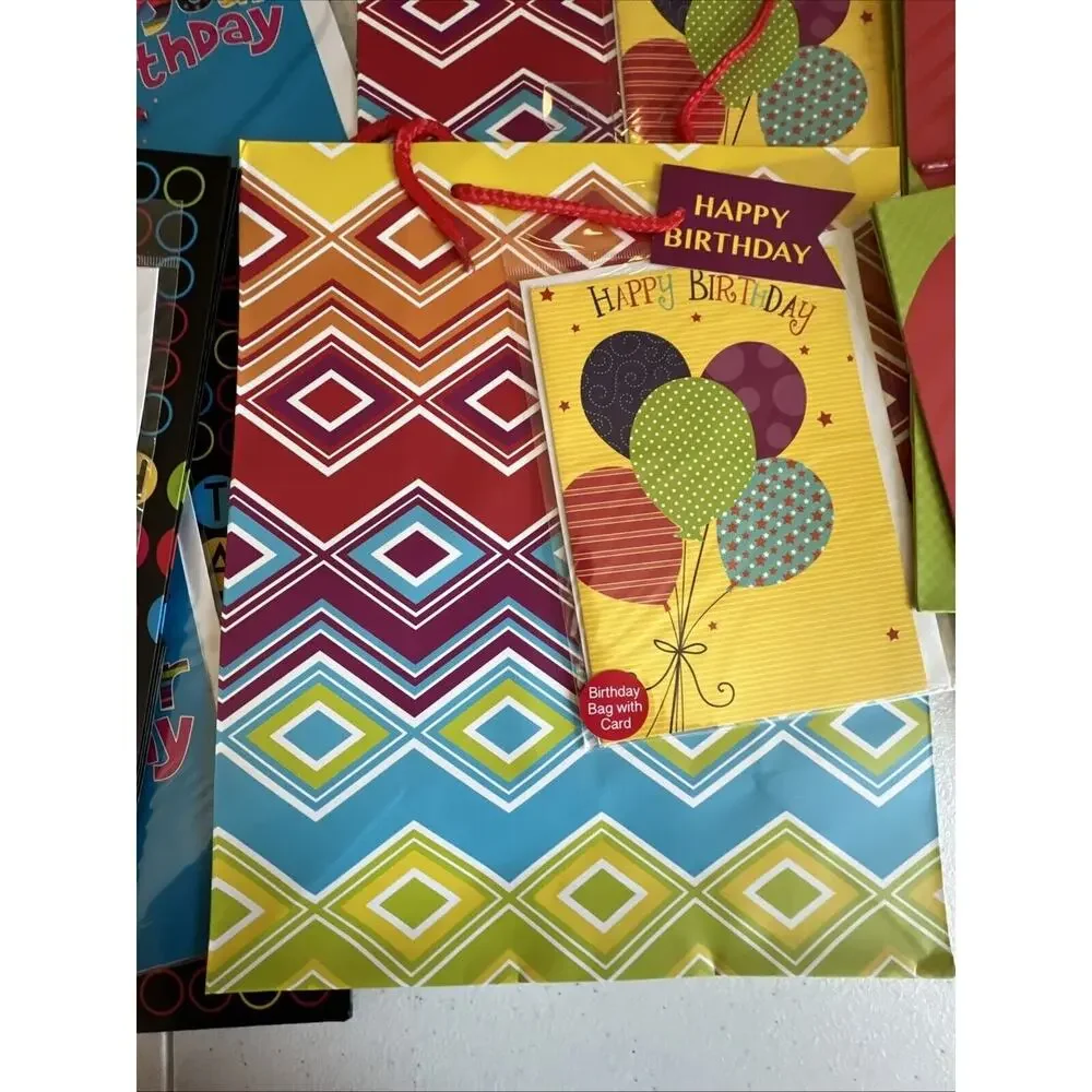 Lot 12 Happy Birthday Gift Bag Set with Greeting Card New Celebrate Holiday Wrap